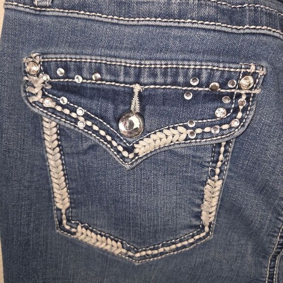 Earl Jeans Denim Cropped Capri Rhinestone Flap Pockets Size 10 - Picture 5 of 7